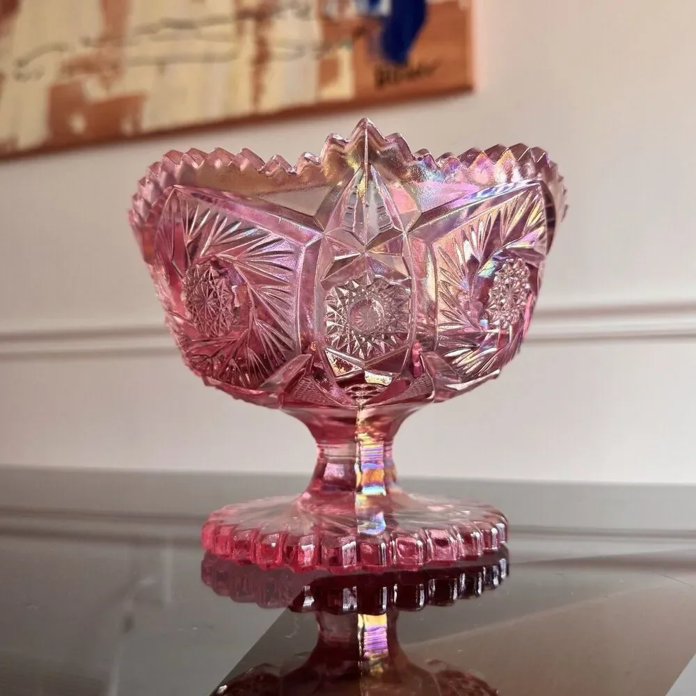 L.E. Smith | Dining | Le Smith Pink Carnival Whirling Star Compote ...